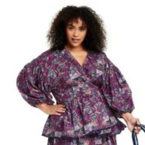 Kika Vargas x Target Wrap Top Size Large Coral Reef Scalloped Edge Purple NWT